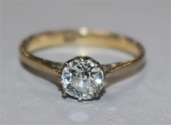 A 9ct gold and solitaire diamond ring, the old-cut stone approx 0.5ct, size L.